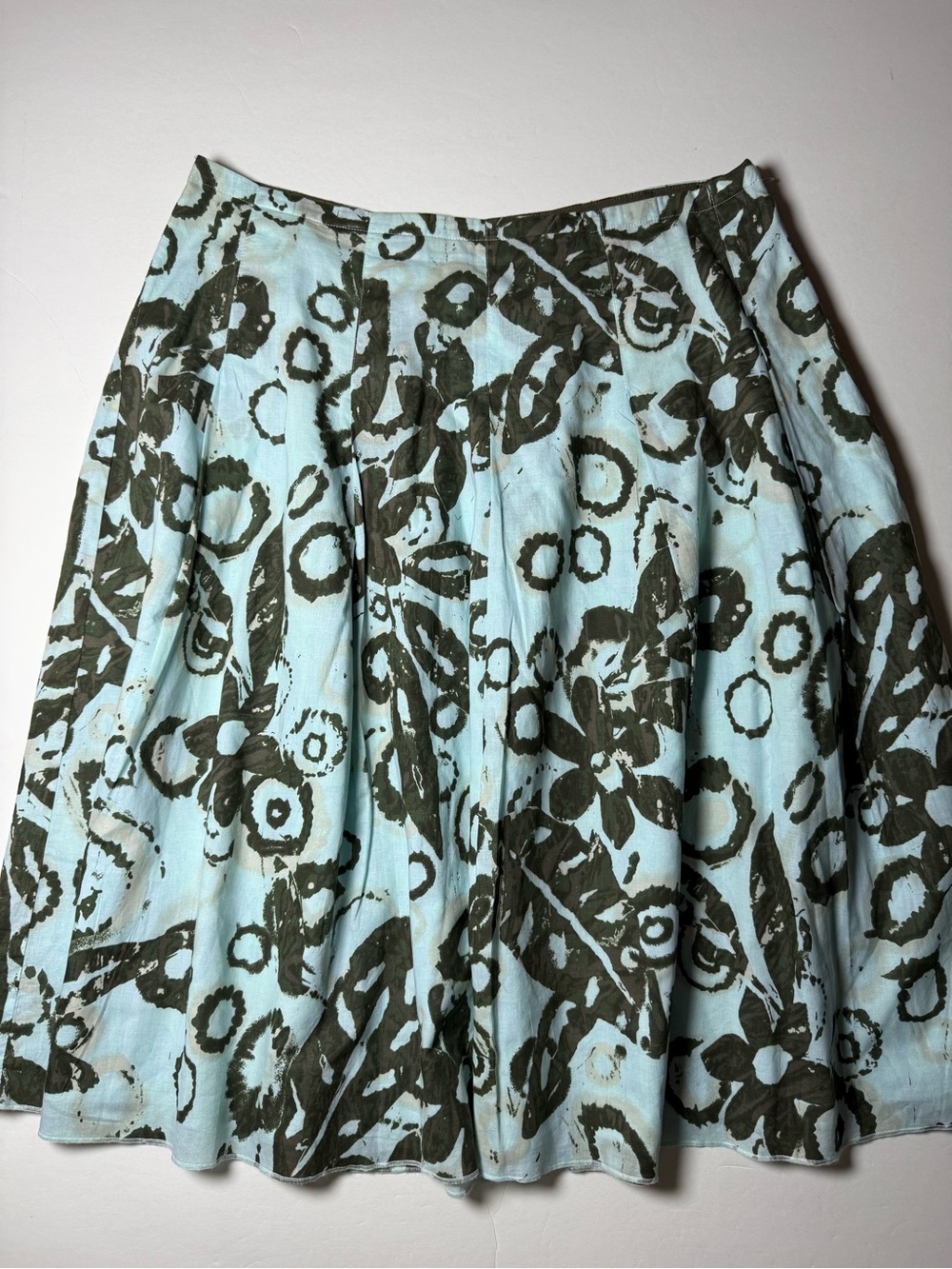 New York & Company Aqua Blue and Olive Floral Circle Skirt Size 10